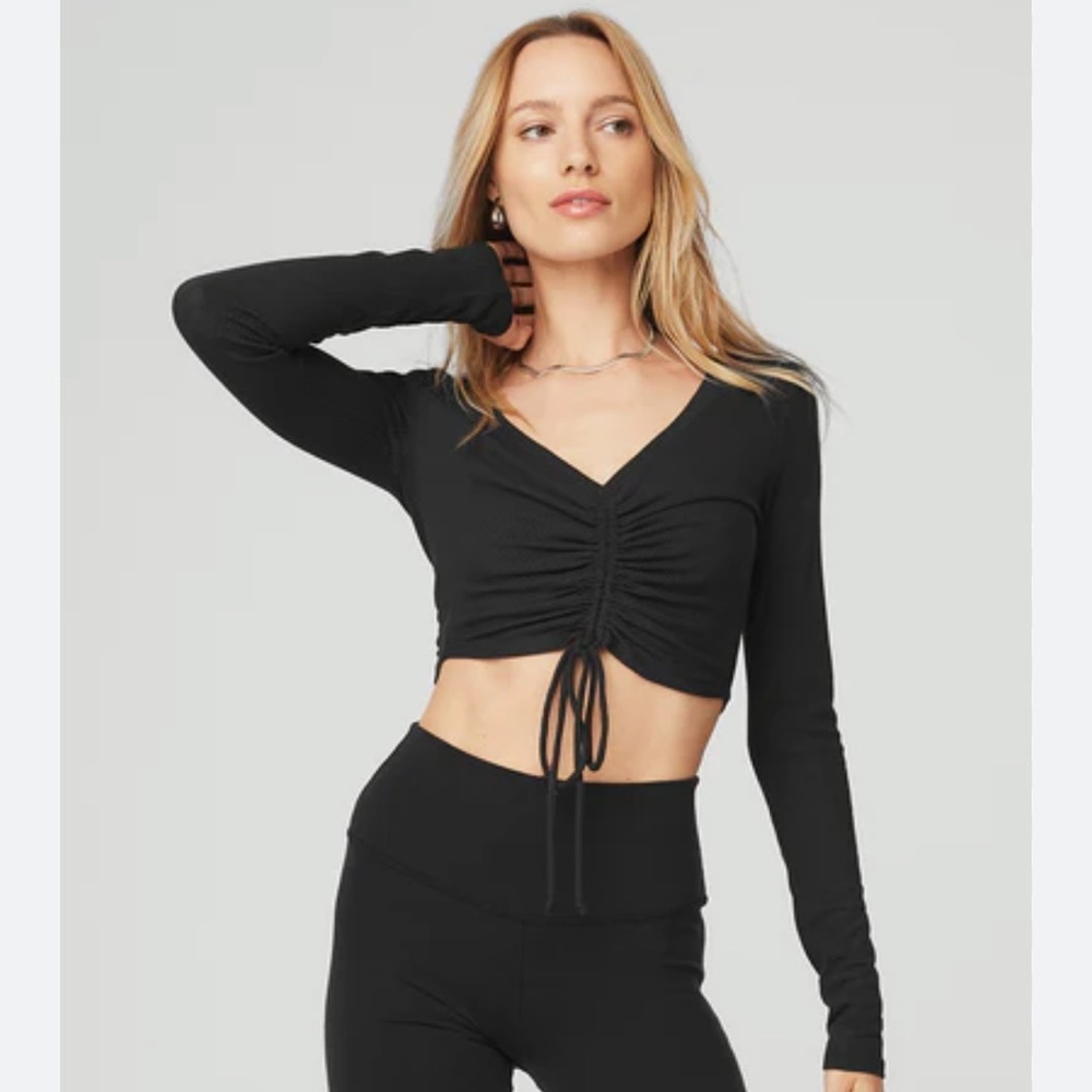ALO Yoga Black Ruched Long Sleeve Top